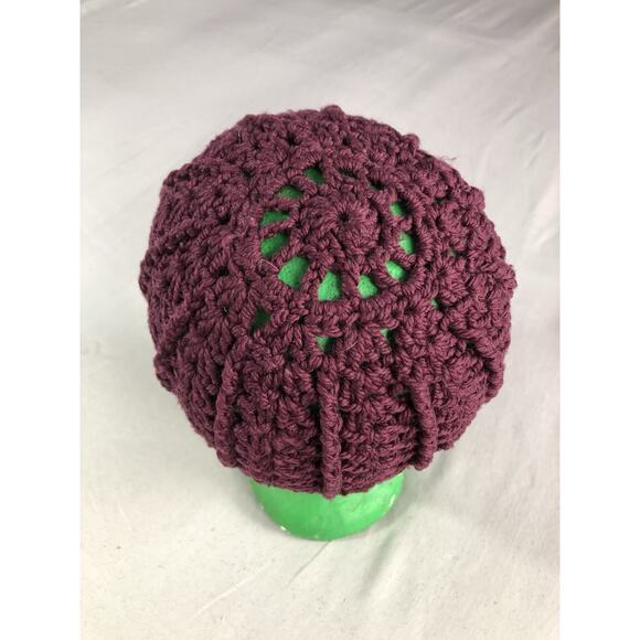 Hand Crocheted Beanie Cap Hat Burgundy Size Medium/Large Handmade - Picture 1 of 4